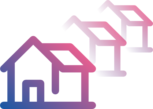 Illustration of houses fading into the background. 