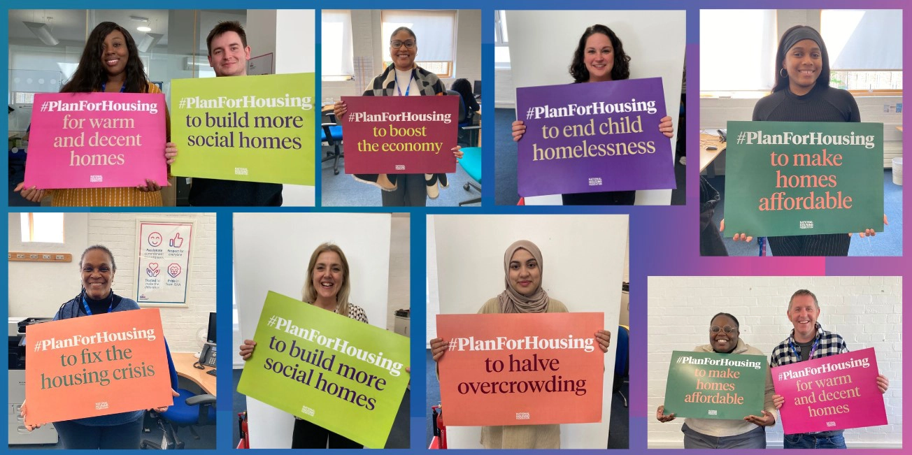 Staff showing support for the Plan for Housing campaign.