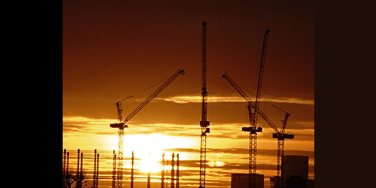A sunset skyline looking over east London.